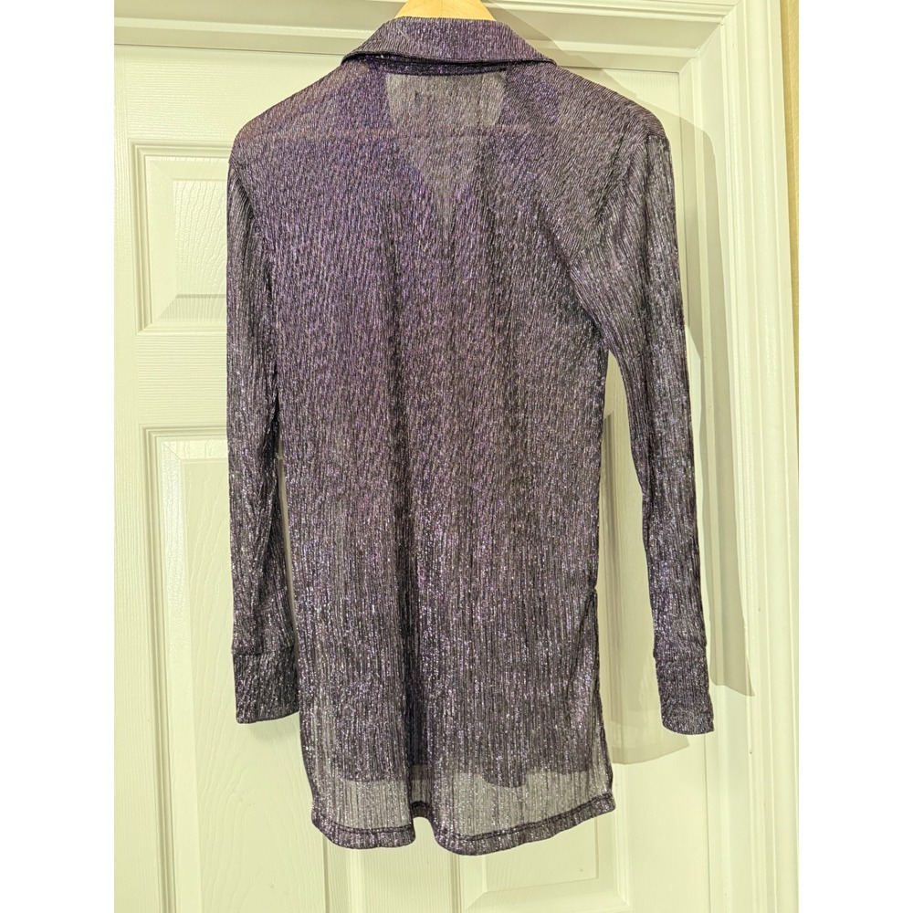 Pilcro Button Down Shirt Womens XS Purple Metallic Shimmer Glam Long Sleeve Top - Picture 4 of 8